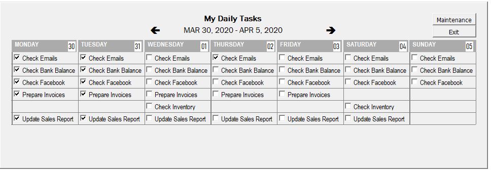 Daily Business Checklist and Diary App
