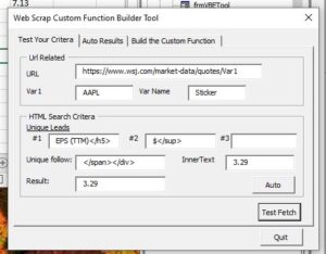 Excel Web Scraping Custom Function Builder