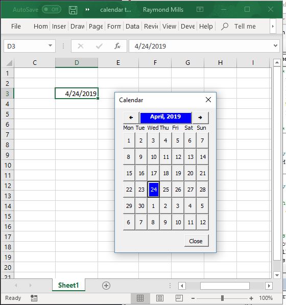 Excel VBA Calendar Tool