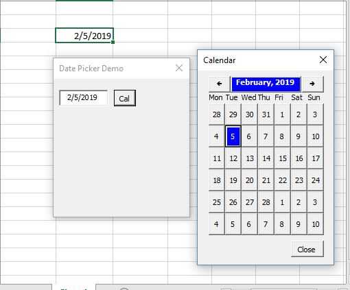 Excel VBA Calendar Tool used as a popup for a form